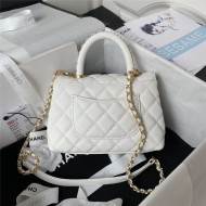 MINI FLAP BAG WITH TOP HANDLE Grained Calfskin & Gold Metal AS2215 White A