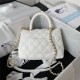 MINI FLAP BAG WITH TOP HANDLE AS2215 Grained Calfskin & Gold Metal White A