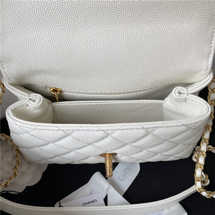 MINI FLAP BAG WITH TOP HANDLE AS2215 Grained Calfskin & Gold Metal White A