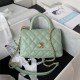 MINI FLAP BAG WITH TOP HANDLE Grained Calfskin & Gold Metal AS2215 Green A