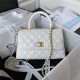 SMALL FLAP BAG WITH TOP HANDLE Grained Calfskin & Gold Metal A92990 White A