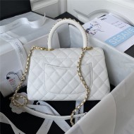 SMALL FLAP BAG WITH TOP HANDLE A92990 Grained Calfskin & Gold Metal White A