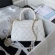 SMALL FLAP BAG WITH TOP HANDLE Grained Calfskin & Gold Metal A92990 White A