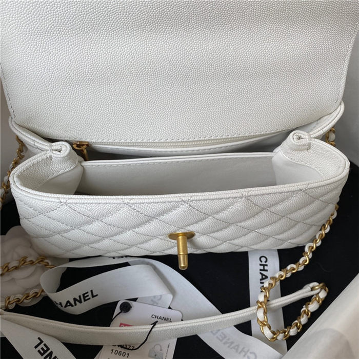 SMALL FLAP BAG WITH TOP HANDLE A92990 Grained Calfskin & Gold Metal White A