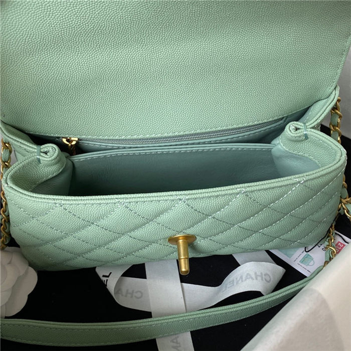 SMALL FLAP BAG WITH TOP HANDLE Grained Calfskin & Gold Metal A92990 Green A