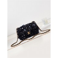 Mini CLASSIC HANDBAG Sequins & Gold-Tone Metal Black A