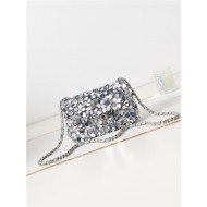 Mini CLASSIC HANDBAG Sequins & Gold-Tone Metal Silver A