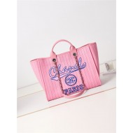 LARGE SHOPPING BAG Cotton, Calfskin & Silver-Tone Metal A66941 Pink High