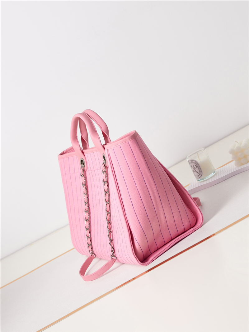 LARGE SHOPPING BAG Cotton, Calfskin & Silver-Tone Metal A66941 Pink High