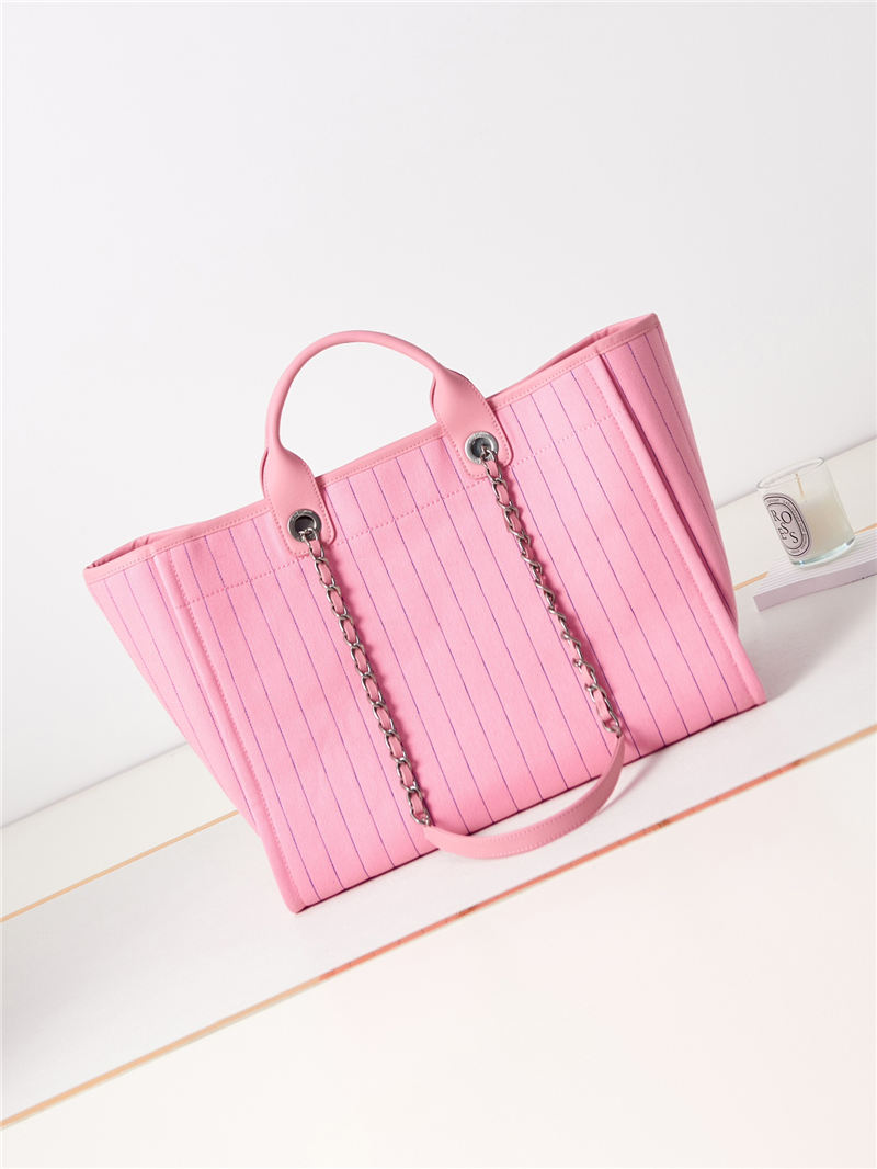 LARGE SHOPPING BAG Cotton, Calfskin & Silver-Tone Metal A66941 Pink High