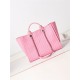 LARGE SHOPPING BAG Cotton, Calfskin & Silver-Tone Metal A66941 Pink High