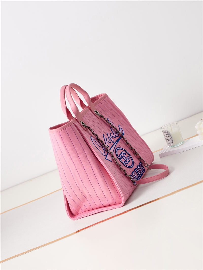 LARGE SHOPPING BAG Cotton, Calfskin & Silver-Tone Metal A66941 Pink High