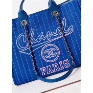 LARGE SHOPPING BAG Cotton, Calfskin & Silver-Tone Metal A66941 Blue High