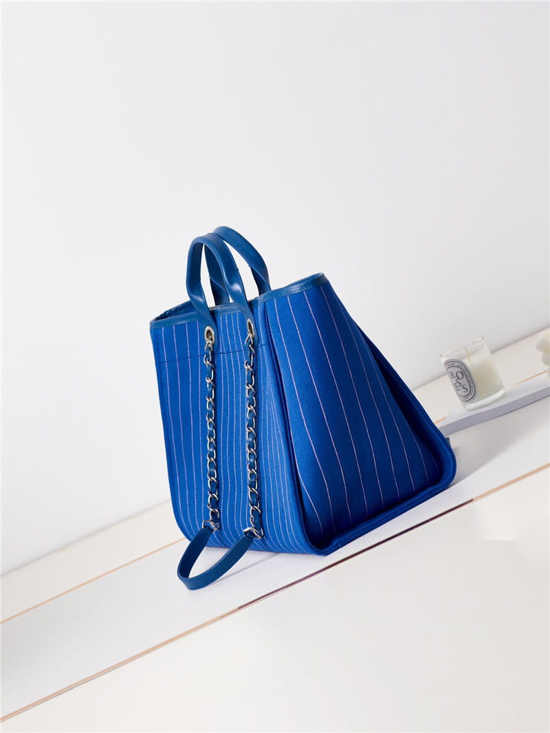 LARGE SHOPPING BAG Cotton, Calfskin & Silver-Tone Metal A66941 Blue High