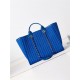 LARGE SHOPPING BAG Cotton, Calfskin & Silver-Tone Metal A66941 Blue High