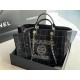 LARGE SHOPPING BAG Cotton, Calfskin & Silver-Tone Metal A66941 Black High