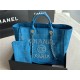 LARGE SHOPPING BAG Cotton, Calfskin & Silver-Tone Metal A66941 Blue High