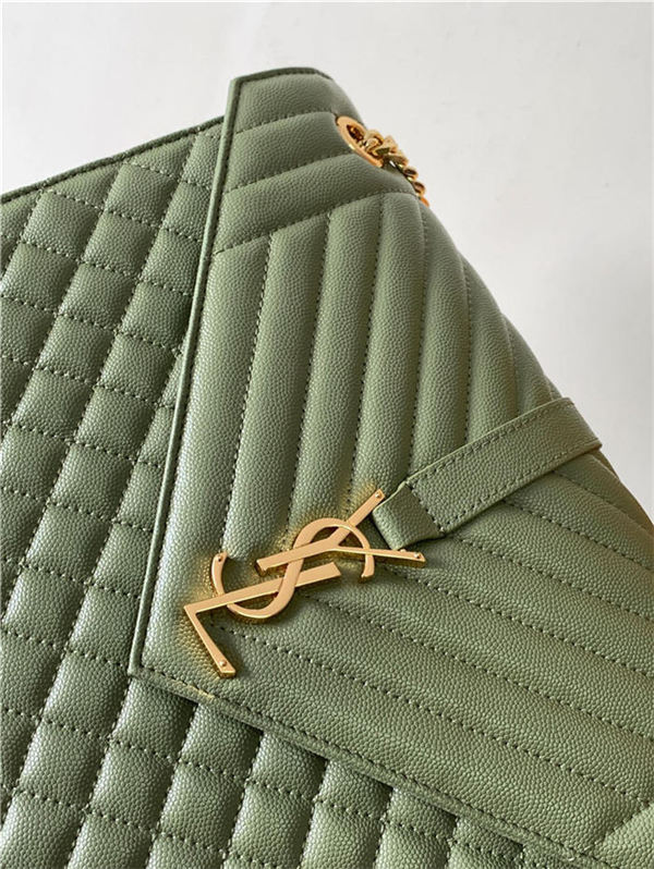 ENVELOPE LARGE BAG IN MIX MATELASSÉ GRAIN DE POUDRE EMBOSSED LEATHER Green High