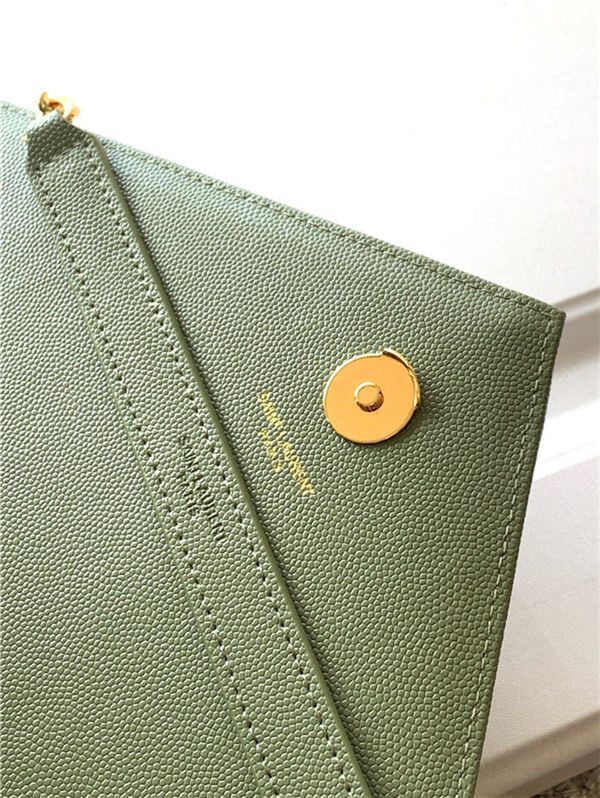 ENVELOPE LARGE BAG IN MIX MATELASSÉ GRAIN DE POUDRE EMBOSSED LEATHER Green High