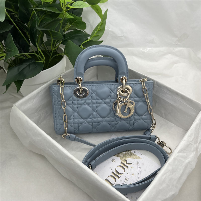 LADY D-JOY BAG SMALL Cannage Lambskin Blue High