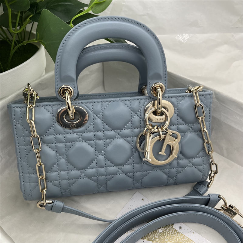 LADY D-JOY BAG SMALL Cannage Lambskin Blue High