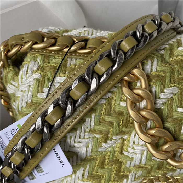 Chanel 19 Flap Bag Tweed Gold-Tone Green High