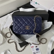 Chanel WALLET ON CHAIN AP3180 Grained Calfskin & Gold-Tone Metal Navy A