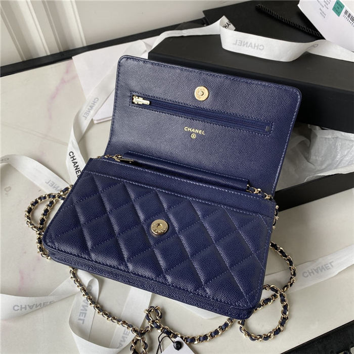 Chanel WALLET ON CHAIN AP3180 Grained Calfskin & Gold-Tone Metal Navy A