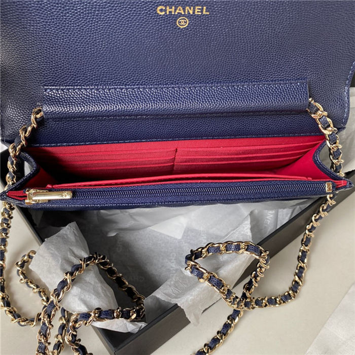 Chanel WALLET ON CHAIN AP3180 Grained Calfskin & Gold-Tone Metal Navy A