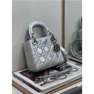 MINI LADY Dior BAG Cannage Lambskin Iridescent Metallic Silver-Tone High