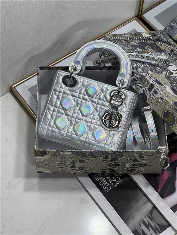 MINI LADY Dior BAG Cannage Lambskin Iridescent Metallic Silver-Tone High