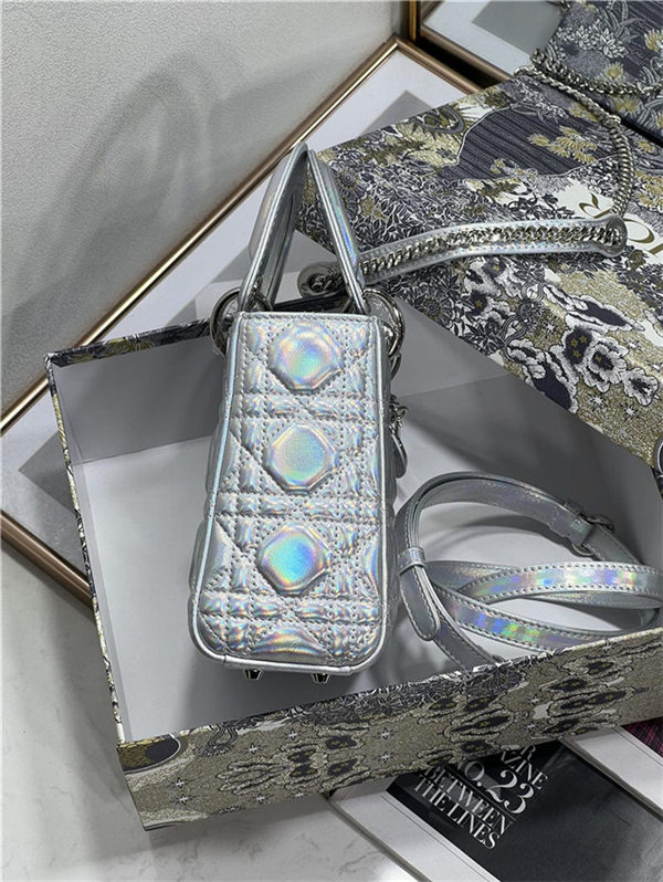 MINI LADY Dior BAG Cannage Lambskin Iridescent Metallic Silver-Tone High