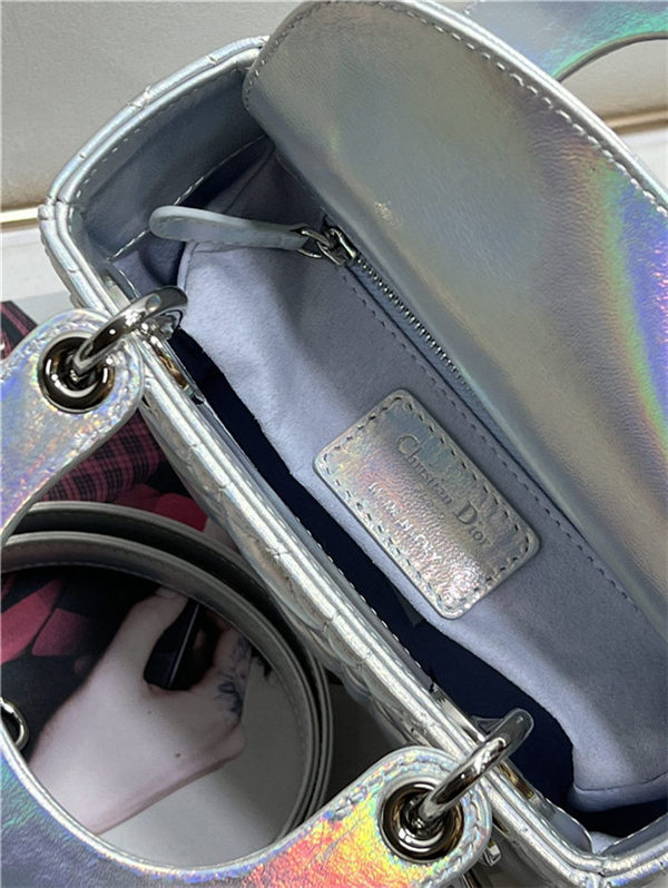 MINI LADY Dior BAG Cannage Lambskin Iridescent Metallic Silver-Tone High