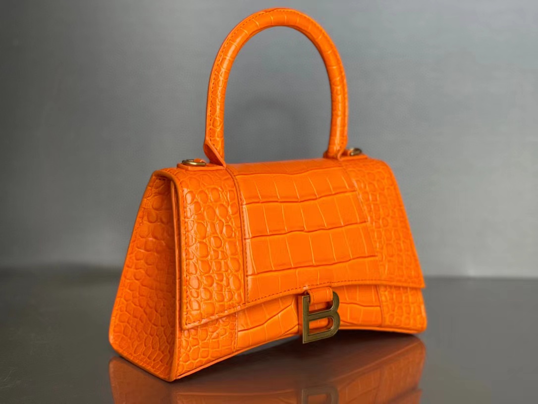 WOMEN'S HOURGLASS SMALL TOP HANDLE BAG Crocodile Orange High