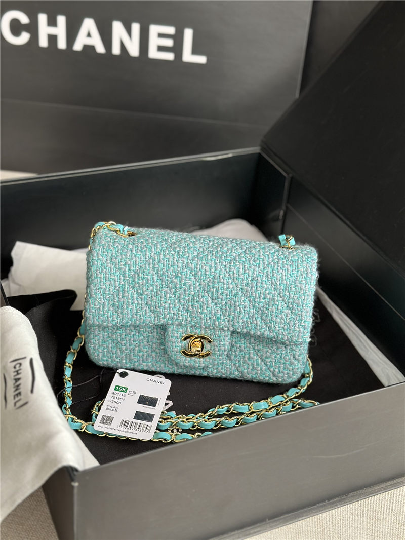 Chanel Mini Classic Flap Bag Tweed Green High