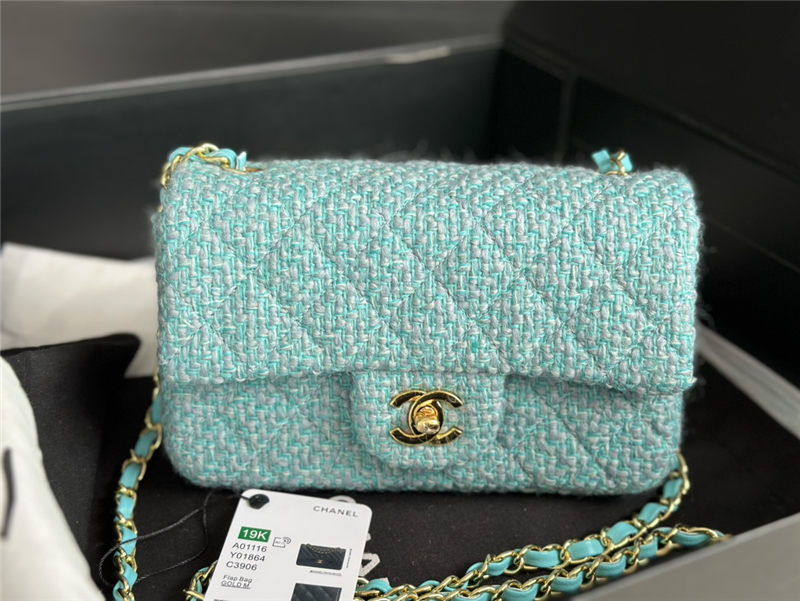 Chanel Mini Classic Flap Bag Tweed Green High