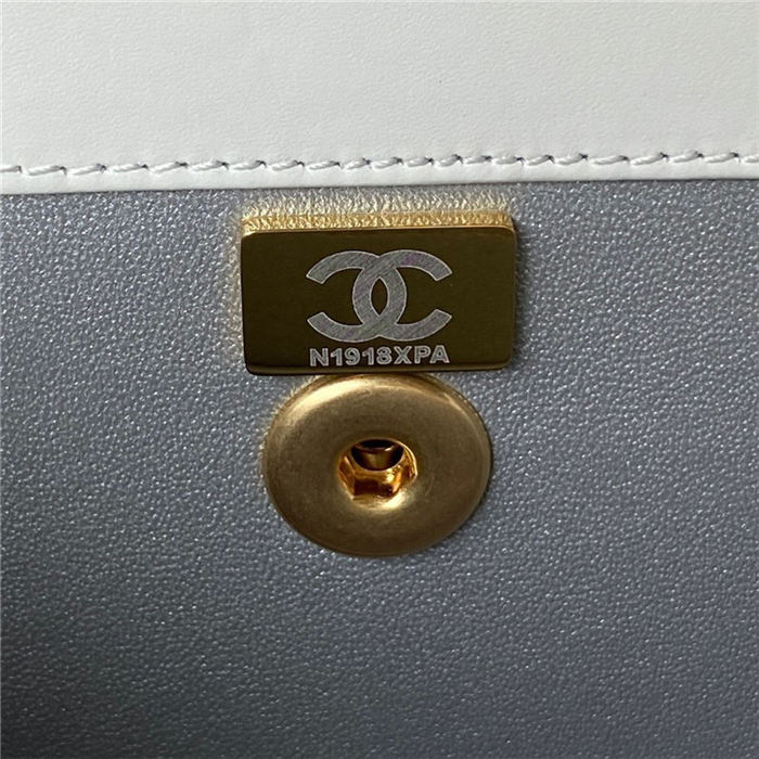 Chanel MINI FLAP BAG WITH TOP HANDLE AS3886 Shiny Calfskin & Gold-Tone Metal White A