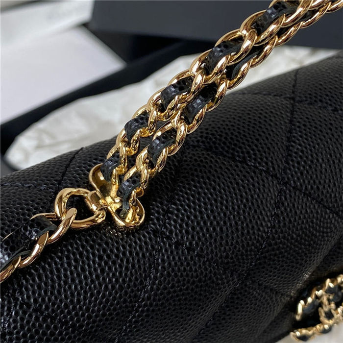 Chanel CLUTCH WITH CHAIN AP3238 Grained Shiny Calfskin & Gold-Tone Metal Black A