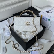 Chanel CLUTCH WITH CHAIN AP3238 Grained Shiny Calfskin & Gold-Tone Metal White A