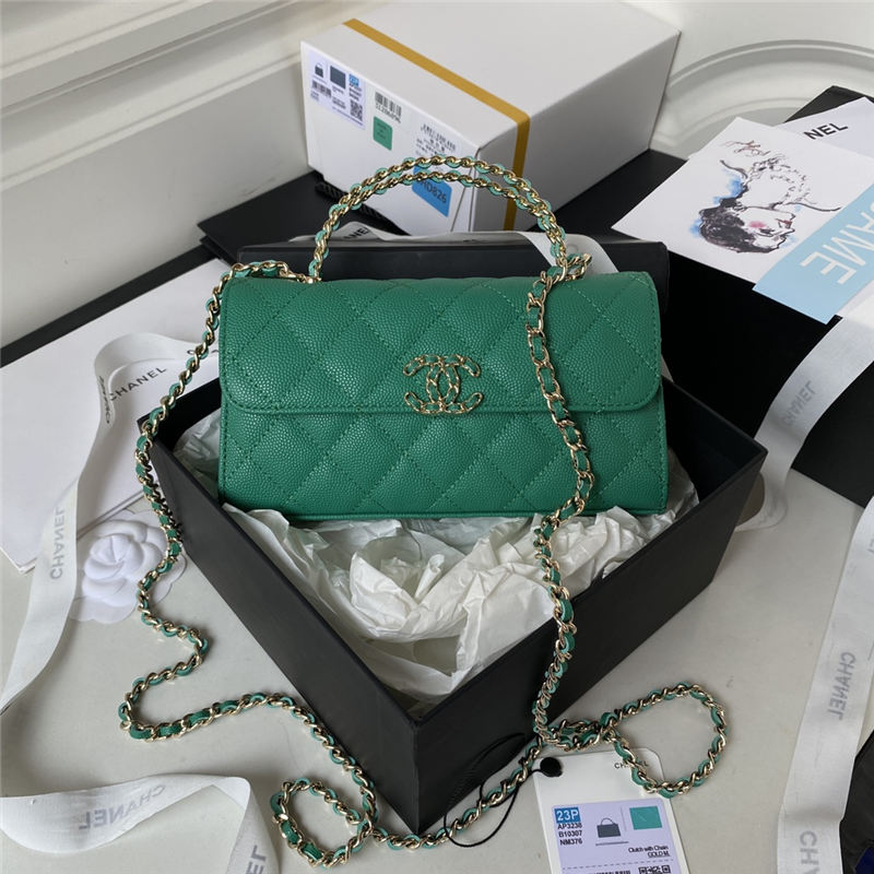 Chanel CLUTCH WITH CHAIN AP3238 Grained Shiny Calfskin & Gold-Tone Metal Green A