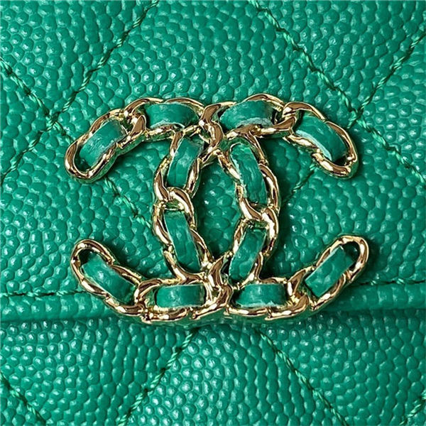 Chanel CLUTCH WITH CHAIN AP3238 Grained Shiny Calfskin & Gold-Tone Metal Green A