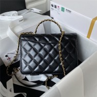 Chanel SMALL FLAP BAG WITH TOP HANDLE AS3908 Shiny Calfskin & Gold-Tone Metal Black A