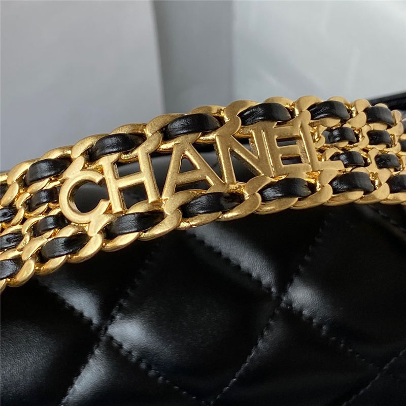 Chanel SMALL FLAP BAG WITH TOP HANDLE AS3908 Shiny Calfskin & Gold-Tone Metal Black A