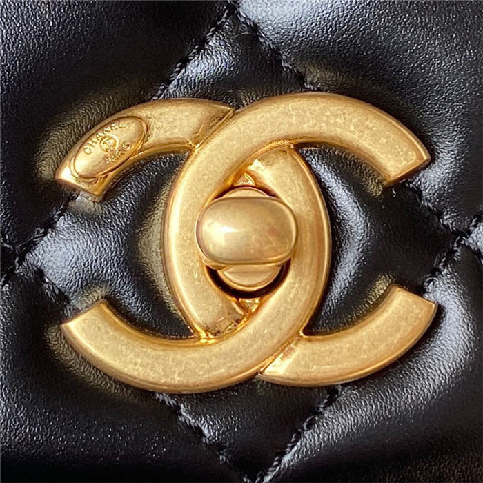 Chanel SMALL FLAP BAG WITH TOP HANDLE AS3908 Shiny Calfskin & Gold-Tone Metal Black A