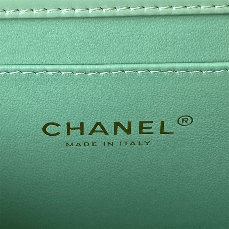 Chanel SMALL FLAP BAG WITH TOP HANDLE AS3908 Shiny Calfskin & Gold-Tone Metal Green A