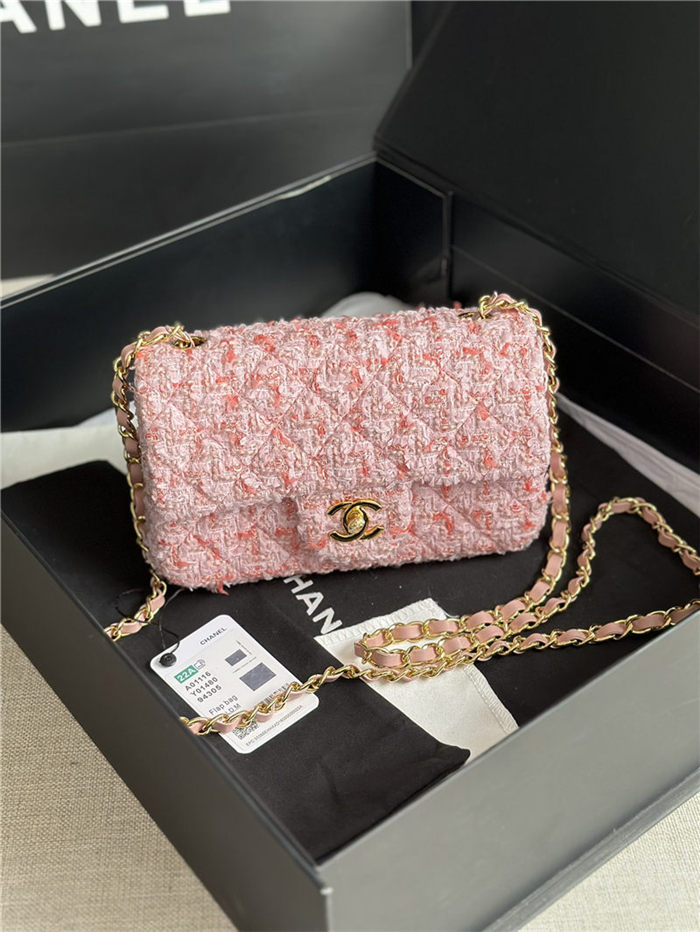 Chanel Mini Classic Flap Bag Tweed Pink-II High