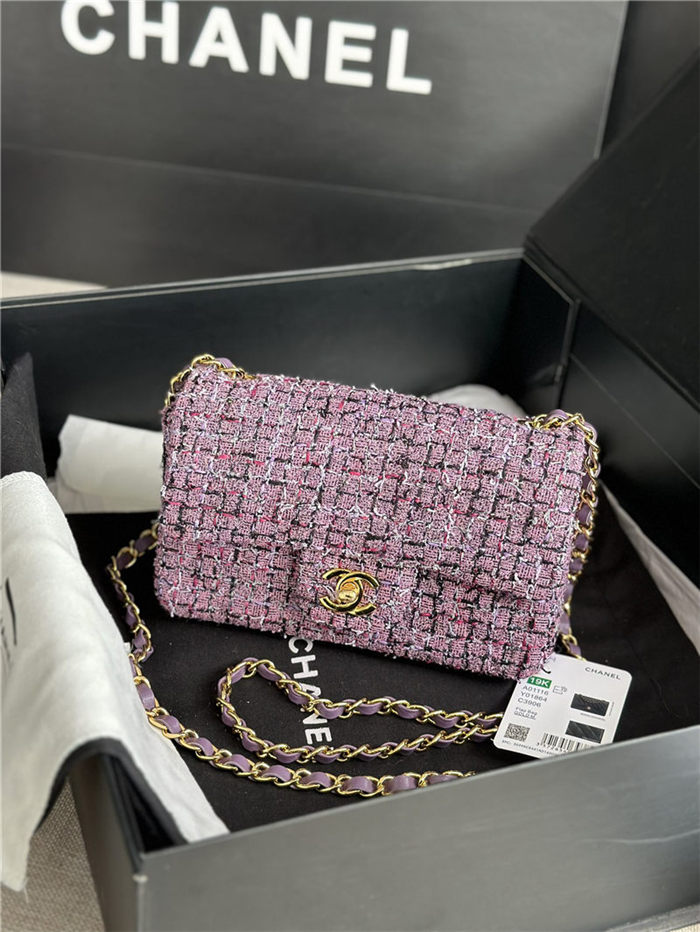 Chanel Mini Classic Flap Bag Tweed Lt-Purple High