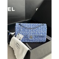 Chanel Medium Classic Flap Bag Tweed Blue High