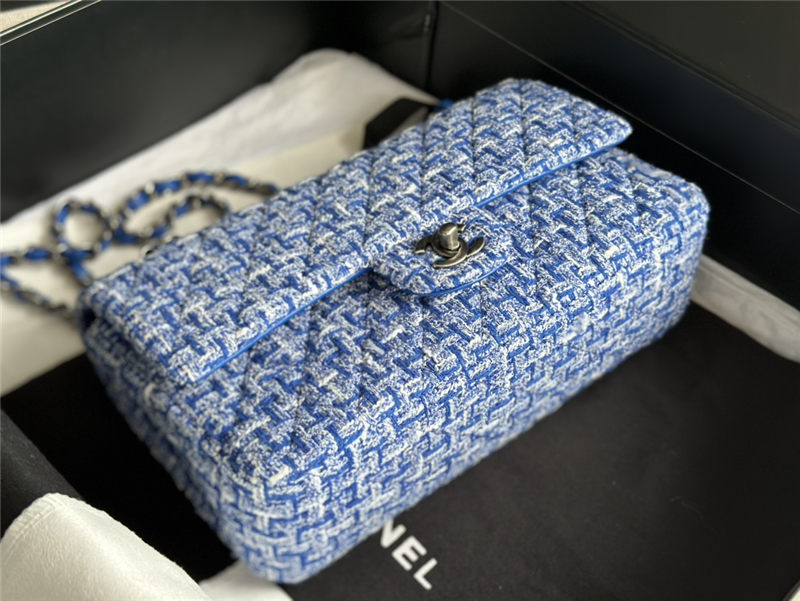 Chanel Medium Classic Flap Bag Tweed Blue High