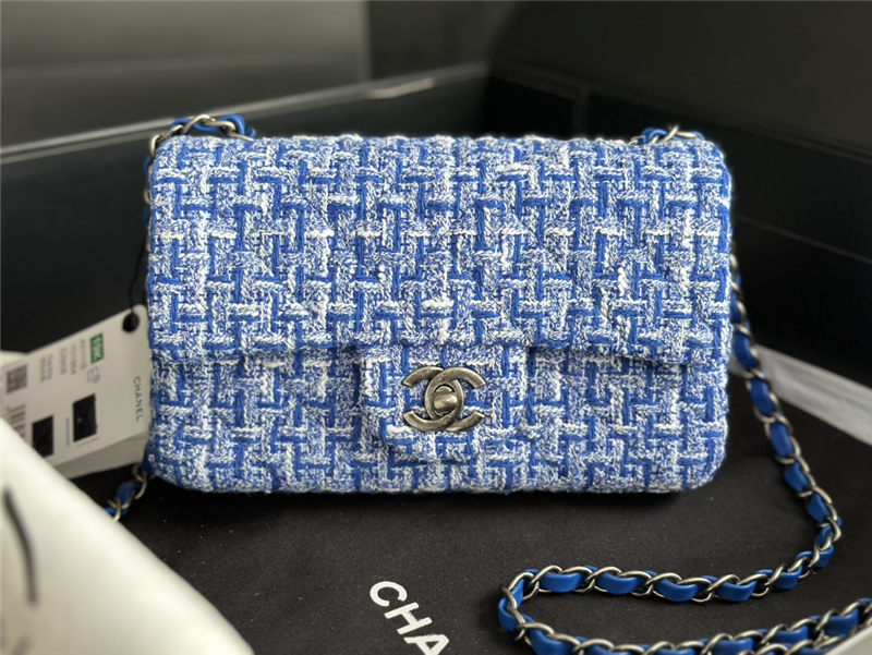 Chanel Mini Classic Flap Bag Tweed Blue High